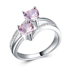 💎 925 Silver Plated Pink Heart Cut Emerald Exquisite Ring, GPMB1528